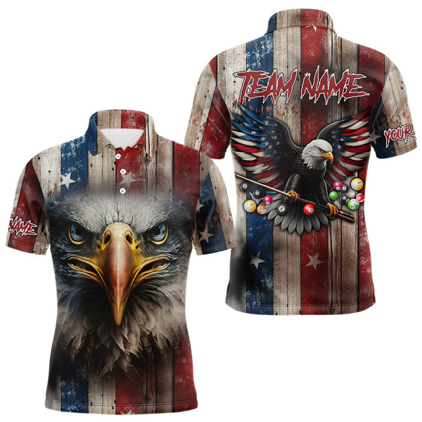 Maxcorners Patriotic Billiard Shirts For Men Custom Eagle American Flag Billiard Polo & Quarter Zip Jerseys