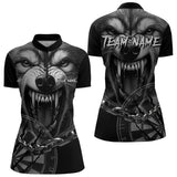 Maxcorners Personalized Snarling Wolf Darts Polo Shirt Custom Dart Shirts For Men And Women Cool Dart Jerseys For Men And Women