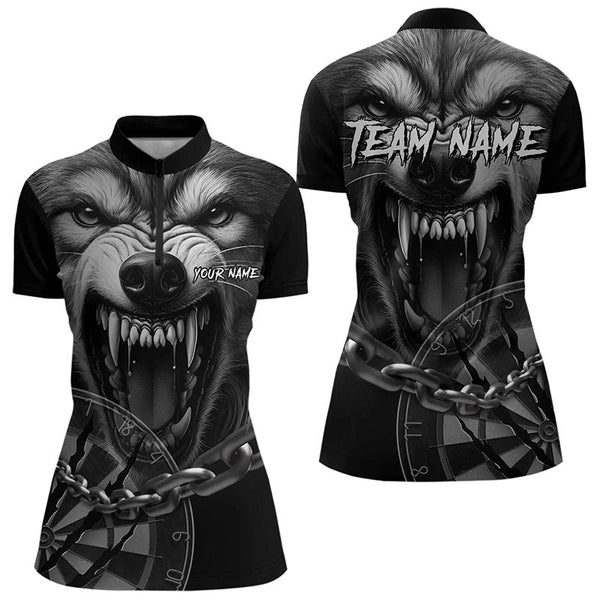 Maxcorners Personalized Snarling Wolf Darts Polo Shirt Custom Dart Shirts For Men And Women Cool Dart Jerseys For Men And Women