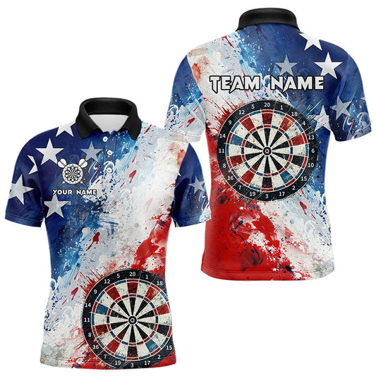 Maxcorners Personalized Watercolor USA Flag Darts Polo & Quarter Zip Custom Dart Shirts For Men Darts Jerseys LM2704