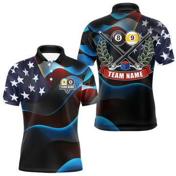 Maxcorners Personalized American Flag 8 Ball & 9 Ball Billiard Shirt For Men, Patriotic Pool Team Jersey LM0101