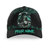 Maxcorners Billiard Turquoise Funny Death Skeleton Personalized Name 3D Cap