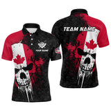 Maxcorners Canada Flag Grunge Skull 8 Ball Pattern Billiard Shirts For Men Custom Patriotic Billiard Jerseys