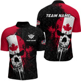 Maxcorners Canada Flag Grunge Skull 8 Ball Pattern Billiard Shirts For Men Custom Patriotic Billiard Jerseys