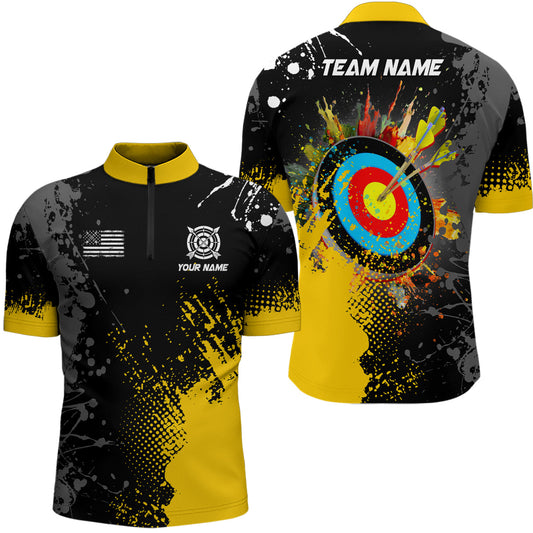 Maxcorners Personalized Paint Yellow 3D Target Archery Polo Shirts For Men Custom Name Archery Jerseys Attire
