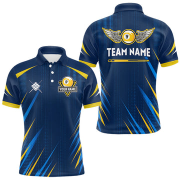 Maxcorners Personalized Blue Yellow 9 Ball Wings Men's Billiard Shirts Custom 9 Ball Pool Team Jersey