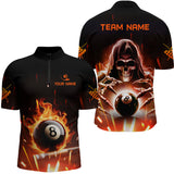 Maxcorners Billiard Skeleton Flaming 8 Ball Pool Personalized Men Polo Shirts Custom Pool League Team Shirts