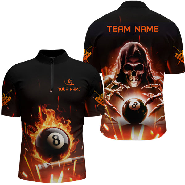 Maxcorners Billiard Skeleton Flaming 8 Ball Pool Personalized Men Polo Shirts Custom Pool League Team Shirts