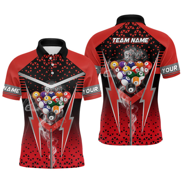 Maxcorners Personalized Red Billiard Balls Smoke Polo Shirts Custom Team Name Billiard Jerseys For Player For Men And Women