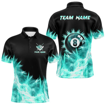 Maxcorners Turquoise Icy Light 8 Ball Pool Billiard Polo & 1/4 Zip For Men Custom Billiard Team Jerseys LM1904