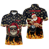 Maxcorners Funny Christmas Santa And Billiard USA Flag Fire Custom Polo Shirts