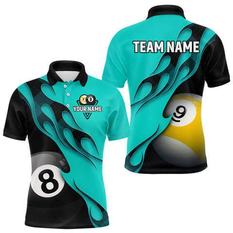 Maxcorners Black And Turquoise Billiard 8 Ball & 9 Ball Pool Shirt For Men Custom Billiard Team Jersey LM0611