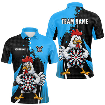 Maxcorners Blue Funny Chicken Darts Shirts For Men Custom Rooster Darts Team Jersey Polo & Quarter Zip LM0410