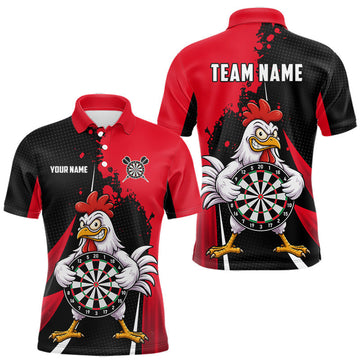 Maxcorners Red Funny Chicken Darts Shirts For Men Custom Rooster Darts Team Jersey Polo & Quarter Zip LM0410