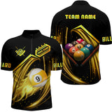 Maxcorners Personalized Yellow 9 Ball Billiard Polo Shirts Custom 9 Ball Team Shirts, Billiard Apparel For Men And Women