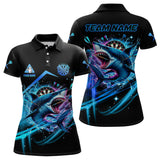 Maxcorners Personalized Blue 3D Darts Board And Shark Women Dart Polo & 1/4 Zip Shirts, Funny Dart Jersey Outfit