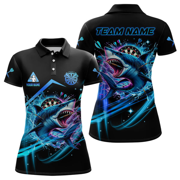 Maxcorners Personalized Blue 3D Darts Board And Shark Women Dart Polo & 1/4 Zip Shirts, Funny Dart Jersey Outfit