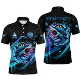 Maxcorners Personalized Blue 3D Darts Board And Shark Men Dart Polo & 1/4 Zip Shirts, Funny Dart Jersey Outfit