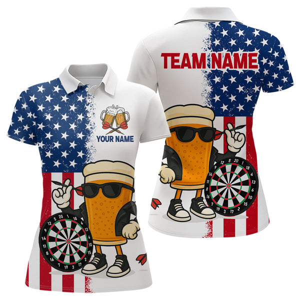 Maxcorners Funny Beer American Flag Dart Shirts For Men Custom Patriotic Darts Team Jerseys Polo & 1/4 Zip MT1706