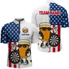 Maxcorners Funny Beer American Flag Dart Shirts For Men Custom Patriotic Darts Team Jerseys Polo & 1/4 Zip MT1706
