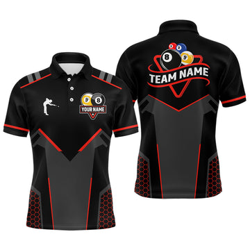 Maxcorners Personalized Billiard 8 Ball & 9 Ball Pool Polo, 1/4 Zip For Men And Women Custom Team Billiard Jerseys |Red
