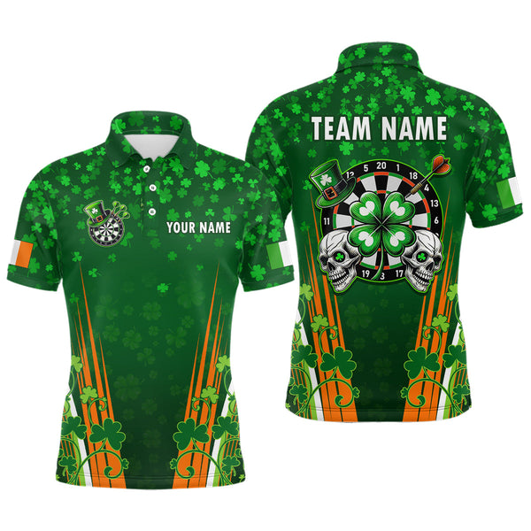 Maxcorners Personalized Luckiest Green Shamrock Skull Dart Shirts For Men Custom St Patrick Day Dart Jerseys