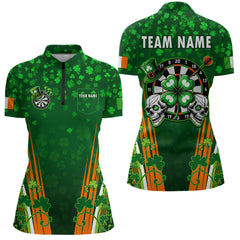 Maxcorners Personalized Luckiest Green Shamrock Skull Dart Shirts For Men Custom St Patrick Day Dart Jerseys
