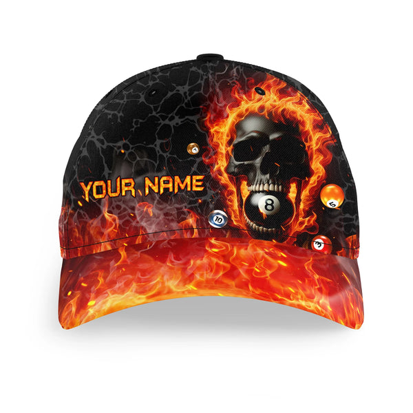 Maxcorners Billiard 8 Ball Flame Skull Fire Personalized Name 3D Cap