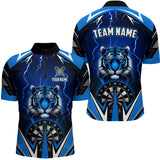 Maxcorners Darts Tiger Thunder Lightning Blue Customized Name, Team Name 3D Polo Shirt