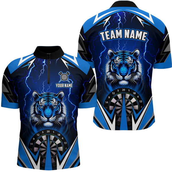 Maxcorners Darts Tiger Thunder Lightning Blue Customized Name, Team Name 3D Polo Shirt