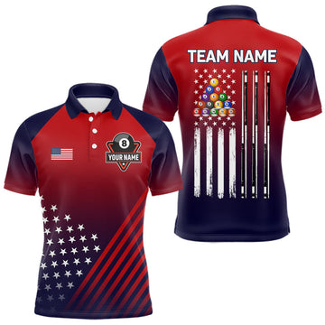 Maxcorners American Flag 8 Ball Pool Billiard Jersey For Men Custom Patriotic Billiard League Team Shirts