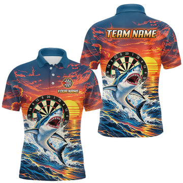 Maxcorners Personalized Funny Shark Sunset Ocean Darts Shirt For Men Custom Darts Team Jersey, Darts Gifts