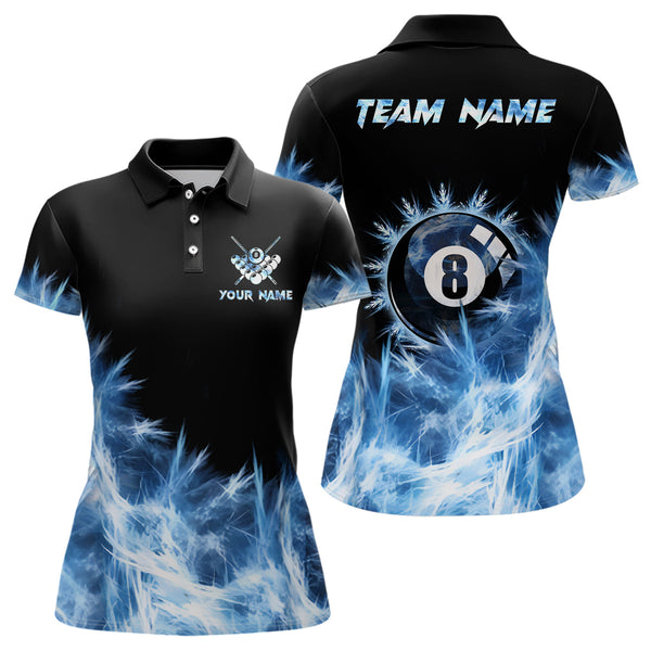 Maxcorners Blue Icy Light 8 Ball Pool Billiard Polo & Quarter Zip For Men Custom Billiard Team Shirts Jerseys