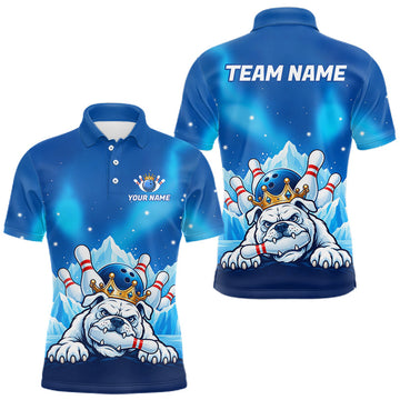 Maxcorners Funny Blue Icy Bulldog Crown Bowling Shirts For Men Personalized Bowling Team Jersey Polo, 1/4 Zip