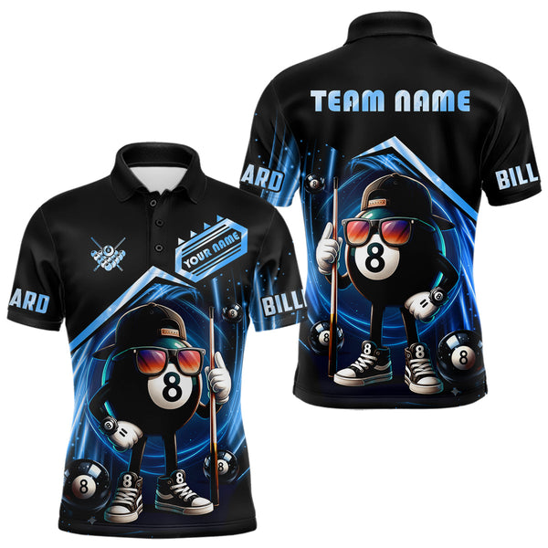 Maxcorners Blue Funny 8 Ball Billiard Shirt For Men Custom Pool Team Shirt, Billiard Jersey Polo & 1/4 Zip MT0811