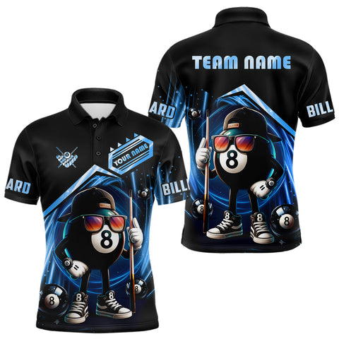 Maxcorners Blue Funny 8 Ball Billiard Shirt For Men Custom Pool Team Shirt, Billiard Jersey Polo & 1/4 Zip MT0811