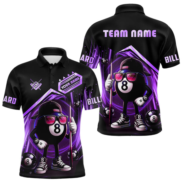 Maxcorners Purple Funny 8 Ball Billiard Shirt For Men Custom Pool Team Shirt, Billiard Jersey Polo & 1/4 Zip MT0811