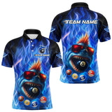 Maxcorners Personalized Blue Funny Shark Flame Men's Billiards Shirts Custom 8 Ball Billiard Team Jersey MT0811