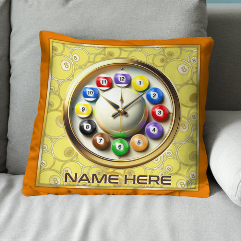 Maxcorners Funny Clock Billiard Balls Custom Yellow Pillow