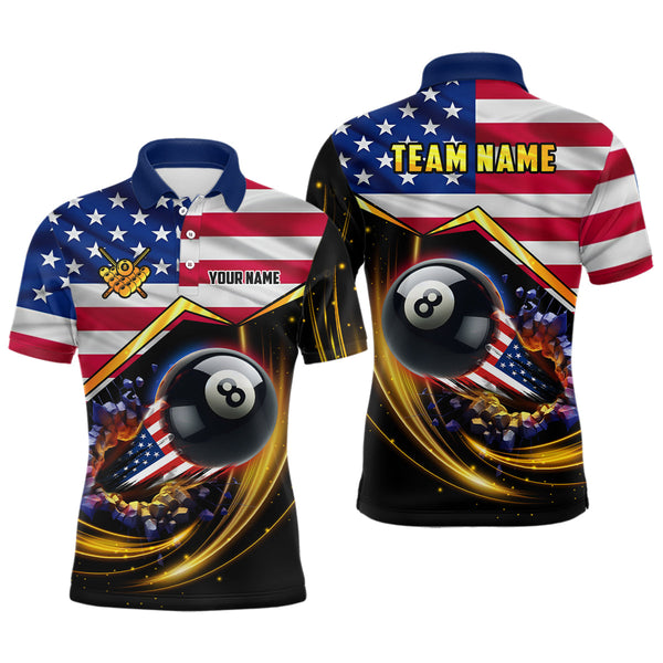 MaxCorners Billiard American Flag 8 Ball Pool Customized Name, Team Name 3D Polo Shirt