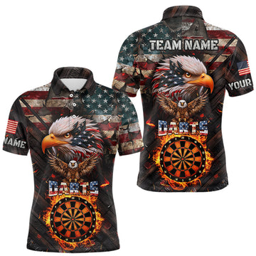 Maxcorners American Flag 3D Dartboard Fire Flame Custom Eagle Darts Shirt For Men, Patriotic Darts Team Jersey LM1904