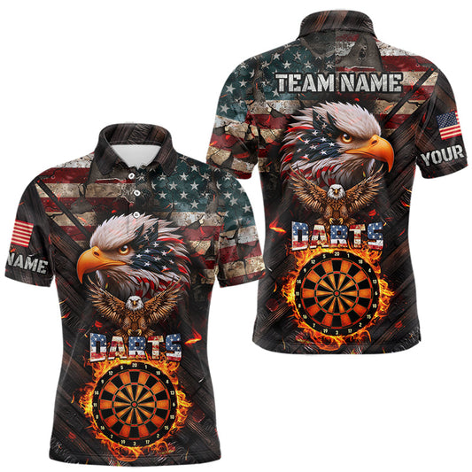 Maxcorners American Flag 3D Dartboard Fire Flame Custom Eagle Darts Shirt For Men, Patriotic Darts Team Jersey LM1904