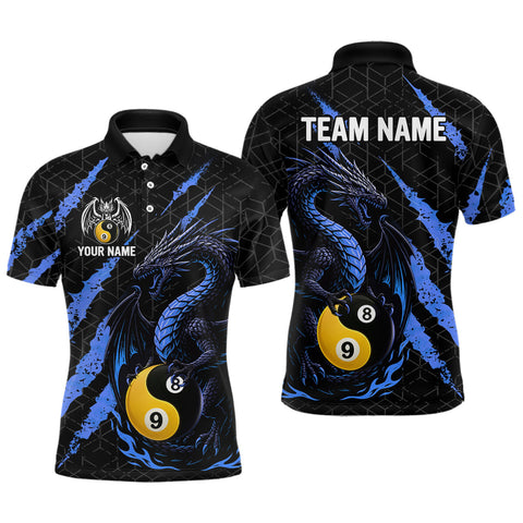 Maxcorners Custom Black And Blue Yin Yang 8 Ball & 9 Ball Dragon Billiard Shirts For Men |Pool Team Jerseys MT1007