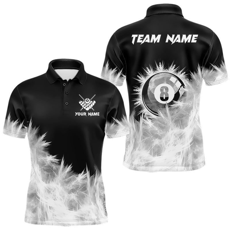 Maxcorners Black And White 8 Ball Pool Icy Billiard Polo & 1/4 Zip Shirts For Men Custom Billiard Team Jersey