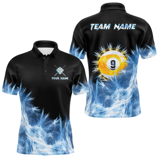 Maxcorners Blue 9 Ball Pool Icy Billiard Polo & Quarter Zip Shirts For Men Custom Billiard Team Jersey