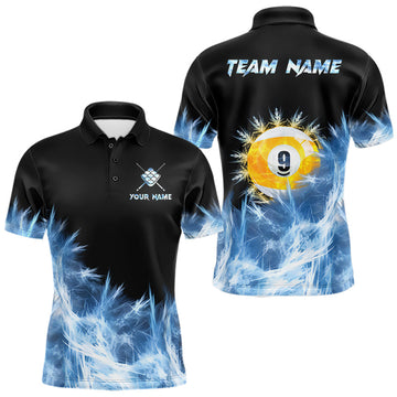 Maxcorners Blue 9 Ball Pool Icy Billiard Polo & Quarter Zip Shirts For Men Custom Billiard Team Jersey