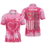 Maxcorners Personalized Pink Tie Dye Heart Us Flag Men And Women Billiard Shirts, Billiard Valentines Day Shirt Gifts