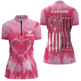 Maxcorners Personalized Pink Tie Dye Heart Us Flag Men And Women Billiard Shirts, Billiard Valentines Day Shirt Gifts