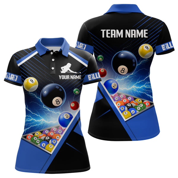 Maxcorners Customized Blue Thunder Lightning Strike Billiard Shirt For Men&  Women, Billiard Team Shirt Pool Jerseys