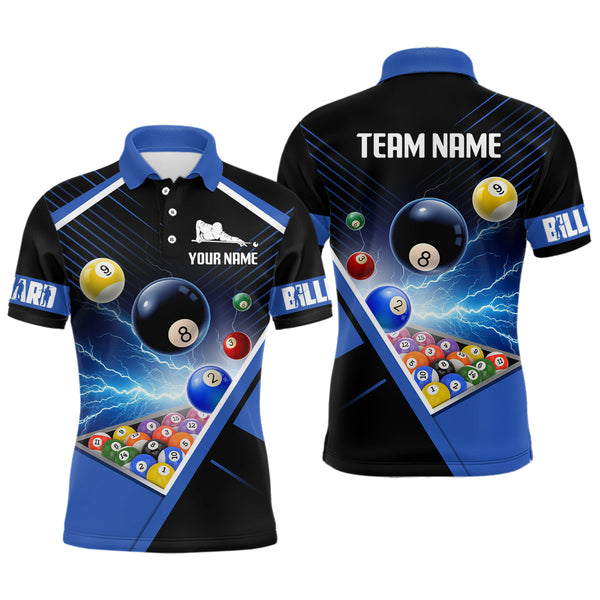 Maxcorners Customized Blue Thunder Lightning Strike Billiard Shirt For Men&  Women, Billiard Team Shirt Pool Jerseys